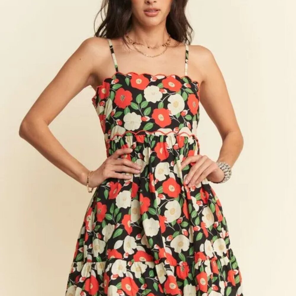 Davi & Dani Floral Scalloped Cutout Back Mini Dress - Picture 3 of 10